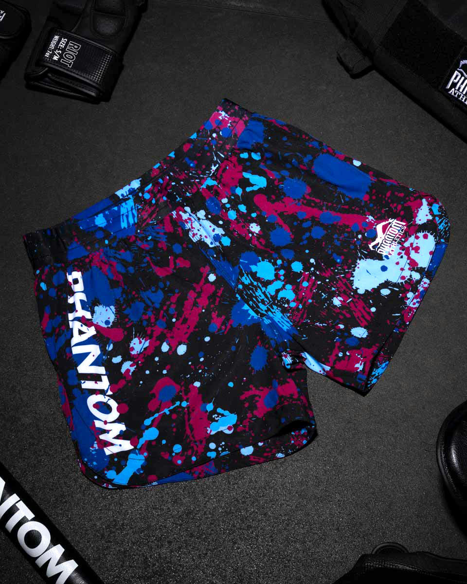 Phantom Athletics MMA Shorts Fusion Splatter - Blauw
