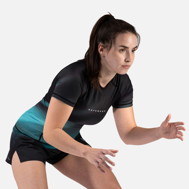 Hayabusa Rashguard Apex Nova Korte Ærmer Kvinder - Blågrøn