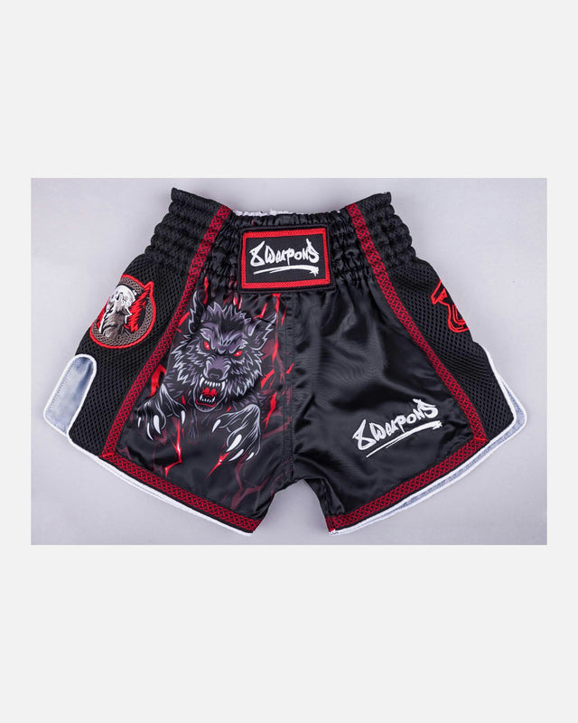 8 WEAPONS Muay Thai shorts Beastial Wolf - Sort/Rød