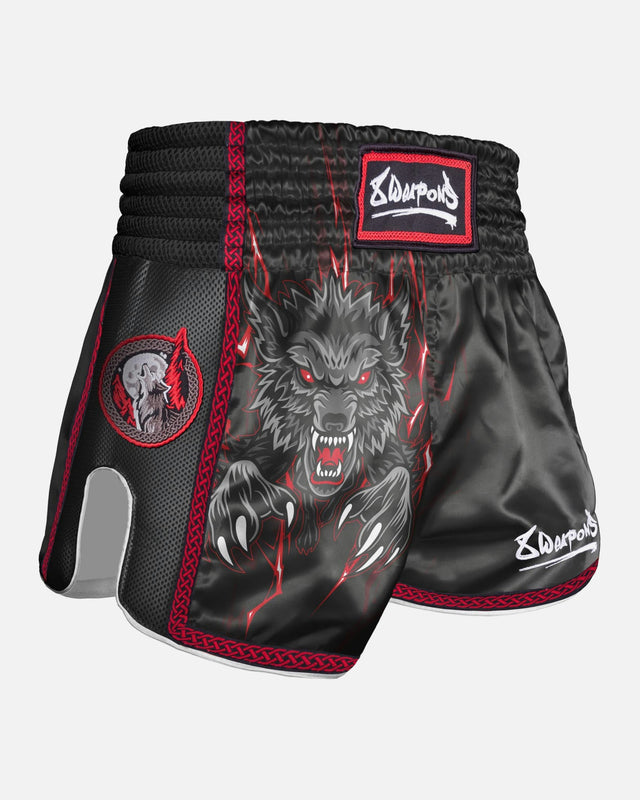 8 WEAPONS Muay Thai shorts Beastial Wolf - Sort/Rød