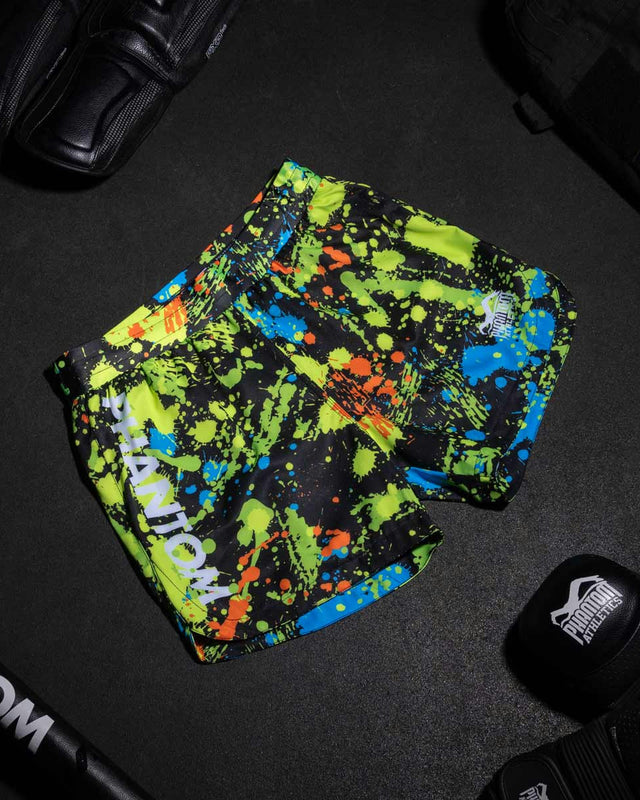 Spodenki MMA Phantom Athletics Fusion Splatter – Czarne/Neon
