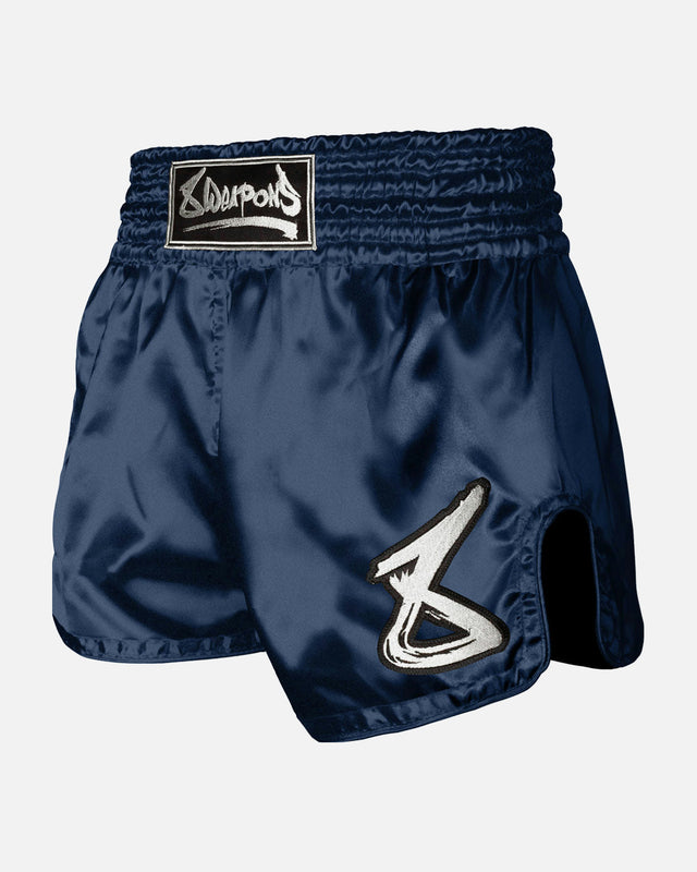 8 WEAPONS Muay Thai-shorts Strike – Mörkblå/Vit