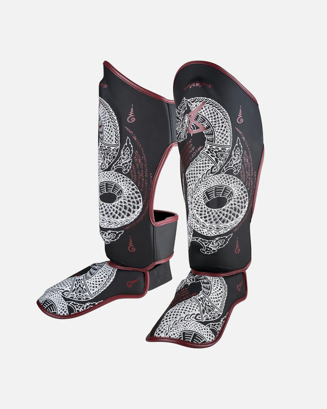 Espinilleras 8 WEAPONS Sak Yant Naga – Negro/Burdeos