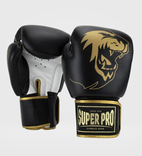 Super Pro (Kick)Bokshandschoenen Warrior - Zwart/Goud/Wit - (Kick)Bokshandschoenen