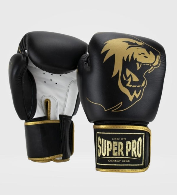 Mănuși de box Super Pro Warrior – Negru/Auriu/Alb