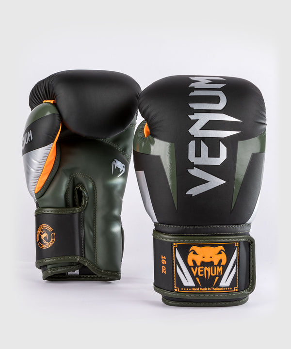 Venum Elite Boxhandschuhe – Schwarz/Silber/Khaki